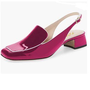 YDN Deep Pink Block Low Heels Closed Square Toe Pumps